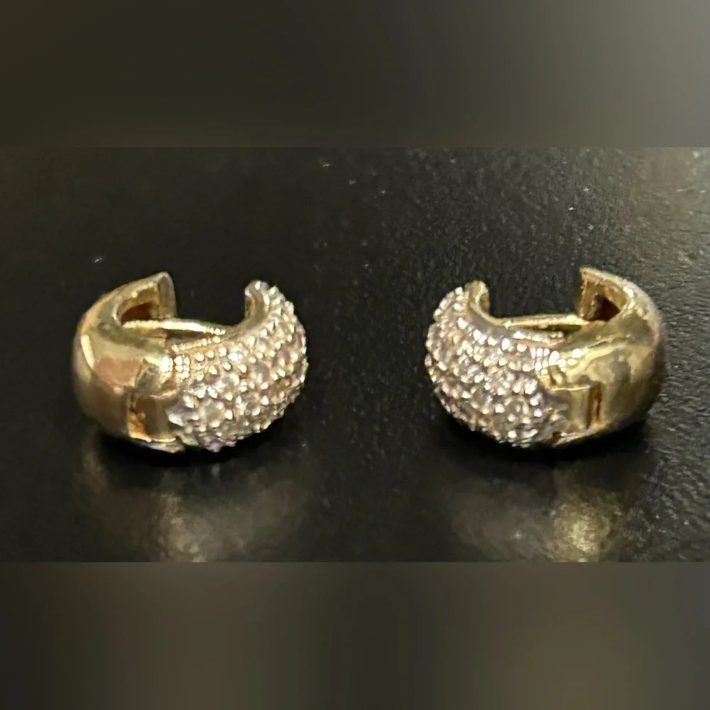 18 Karat Gold and Pave Diamond Huggie Earrings - Picture 6 of 13